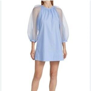 STAUD Light Blue Dress with Sheer Sleeves